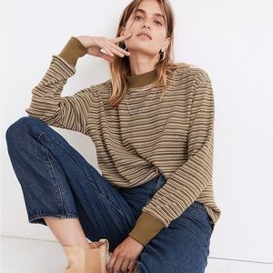 Madewell Green striped mockneck waffle LS
